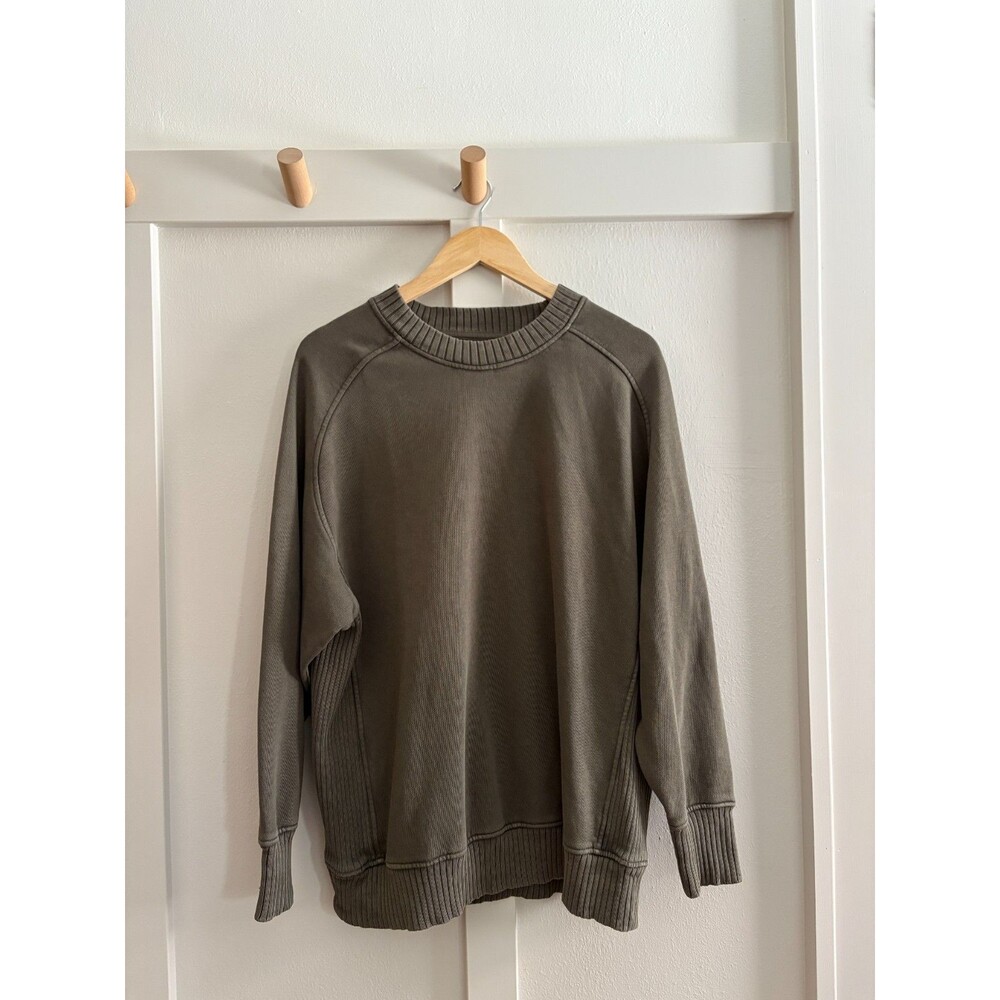 Aerie Olive Green Down To Earth Oversized Crewneck Sweatshirt Sz Small MSRP $59